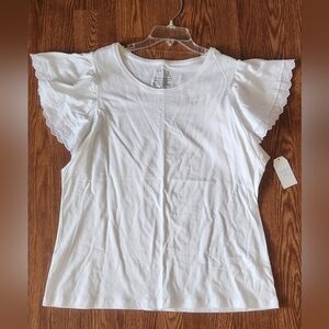 Time and Tru White Short Sleeve Top with Lace Trim